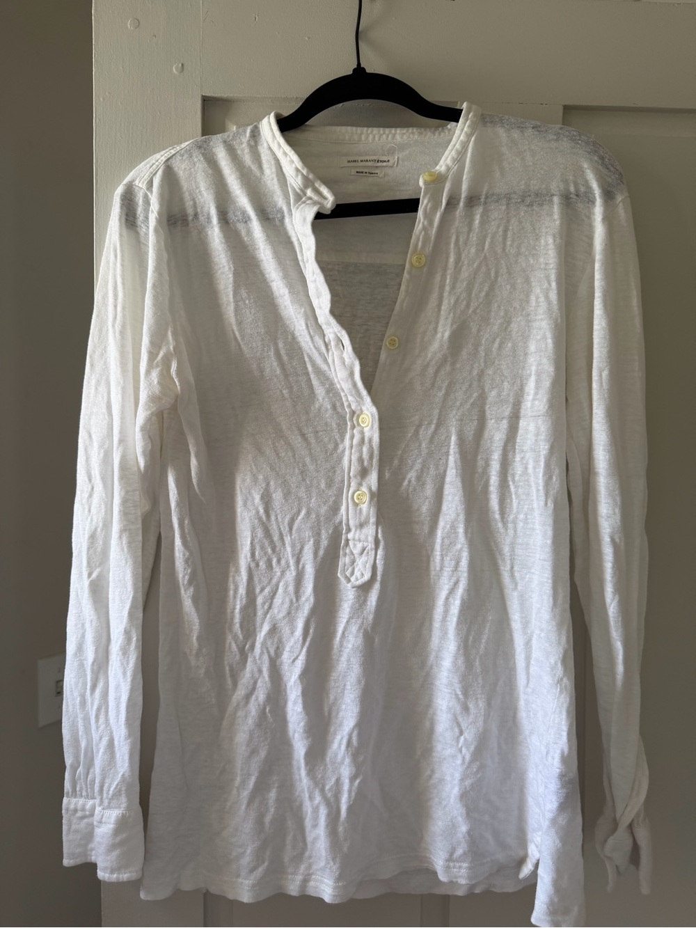 Isabel Marant White Long-Sleeve Henley Shirt